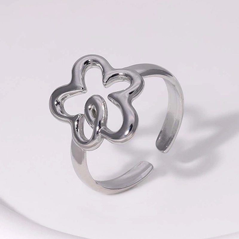 304 Stainless Steel 18K Gold Plated Elegant Retro Plating Geometric Leaf Heart Shape Open Rings