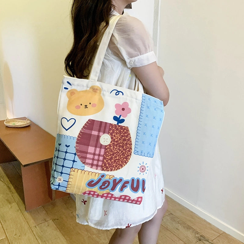Women's Medium Canvas Cartoon Cute Square Zipper Shoulder Bag
