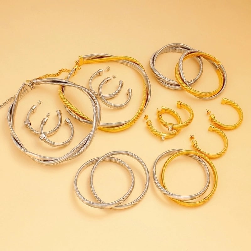 Hip-Hop Minimalist Commute Geometric 304 Stainless Steel 316 Stainless Steel  Zircon 18K Gold Plated Inlay Bracelets Earrings Necklace