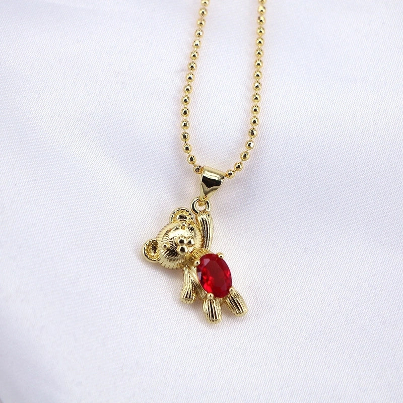 Fashion Simple Cute Copper Zircon Bear Colorful Gold-plated Clavicle Chain