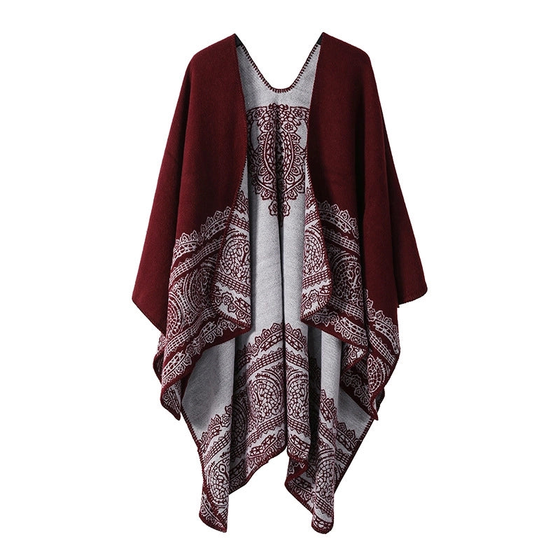Winter Cashmere Double-sided Plaid Shawl Women's Outer Cape Increased Thickness Warm Knitted Scarf Spot