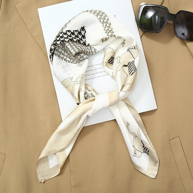 70*70  Striped Silk Scarf Women's Small Square Scarf  Versatile Professional Small Scarf Summer Thin Decorative Scarf