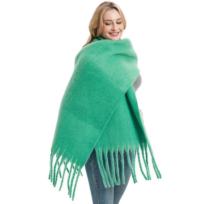 Autumn And Winter New Women's Shawl Long Tassel Thick Grass Green Thick Solid Color Scarf Multi-color Optional
