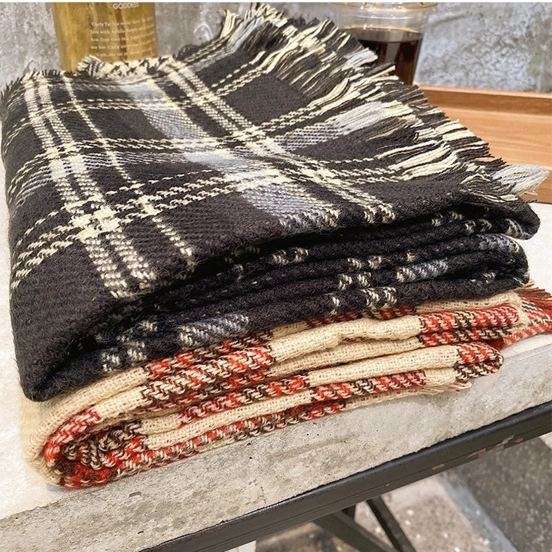 Autumn And Winter Atmosphere Cashmere Plaid Scarf Women's Winter Warm Retro Couple Student Shawl