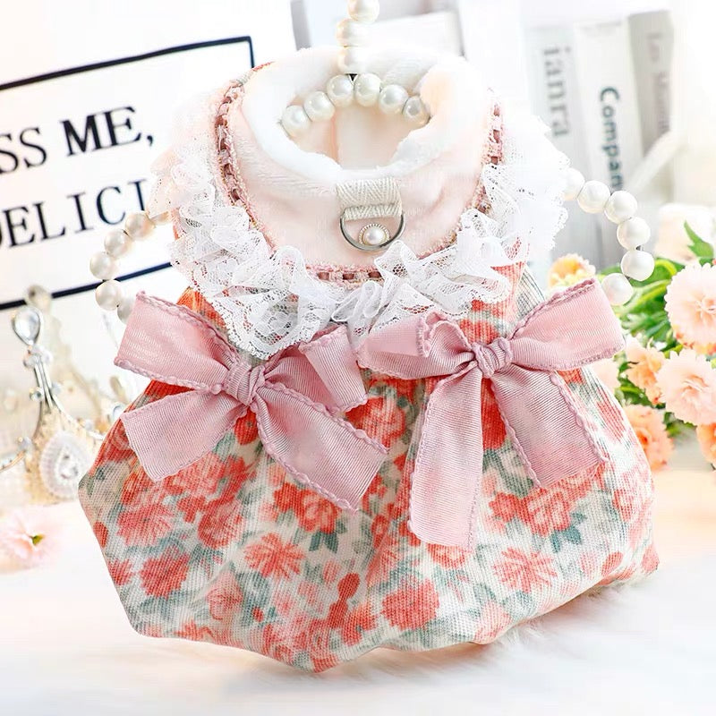 Floral Lace Layered Dog Cat Harness Dress/Jacket