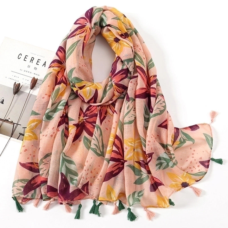 Women's Sweet Flower Voile Printing Silk Scarf