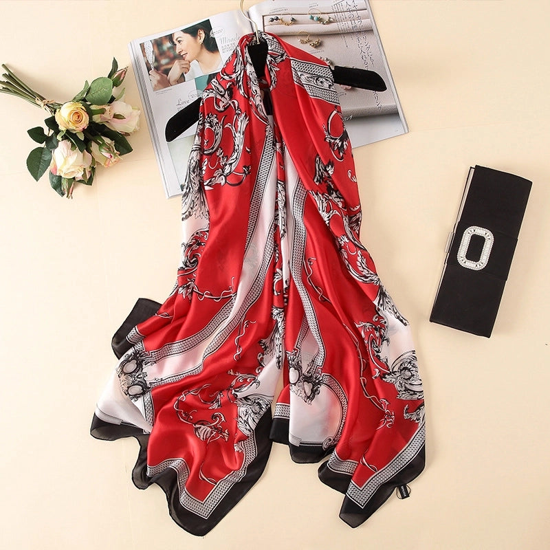 Spring And Autumn New Warm Sunscreen Scarf Women's Silk Long Scarf Fashionable Sweet Printed Thick Scarf