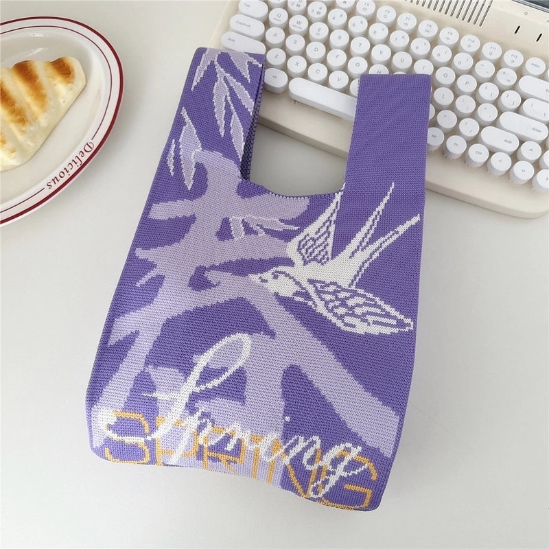 Women's Small Knit Flower Butterfly Vintage Style Open Shopping Bags