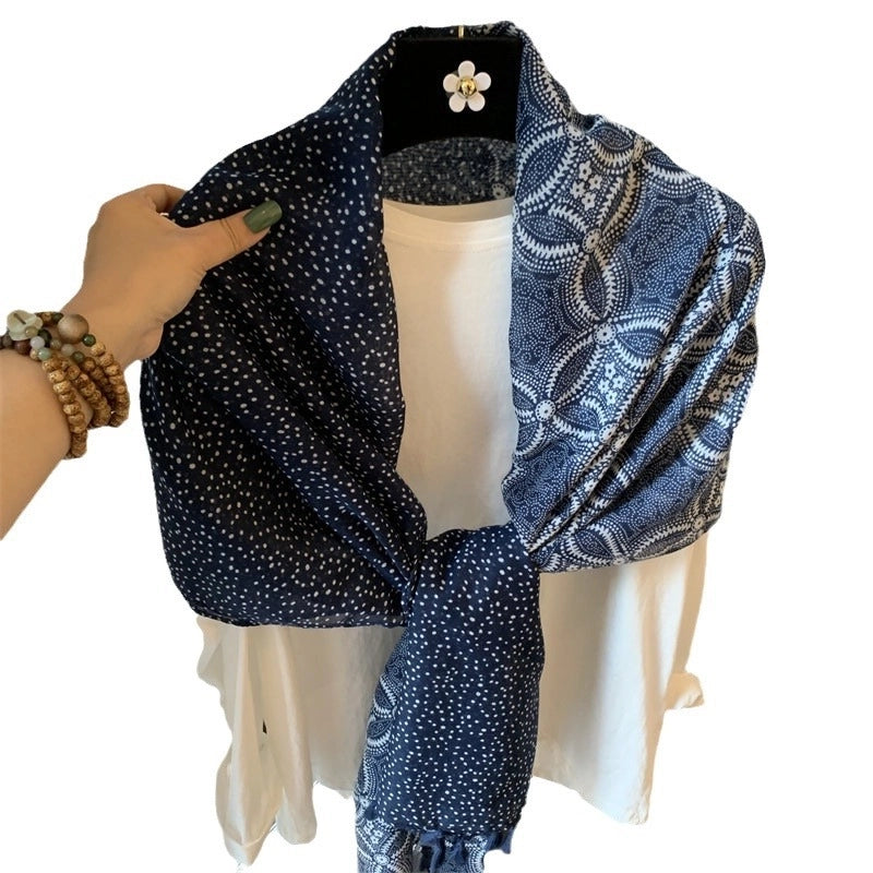 Women's Chinoiserie Retro Round Dots Polyester Printing Tassel Scarf