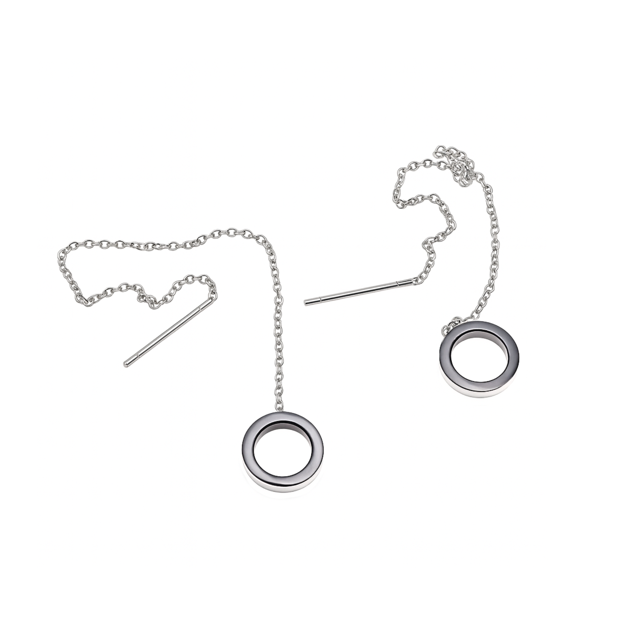 Thread through circle chained stud - Silver