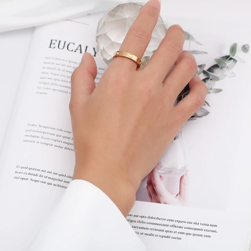 Minimalist Heart Shape Titanium Steel Zircon Rings