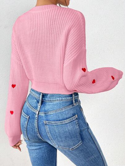 Final Sale⚡4 Packs for $24.98⚡ -Women's Heart Patterned Crew Neck Sweater