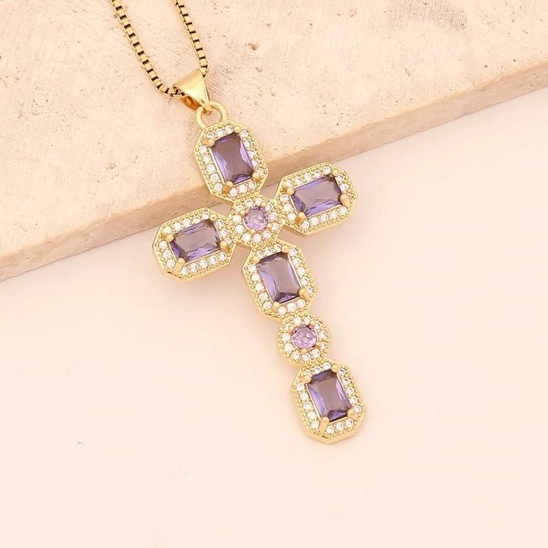 Hip-hop Cross Copper Inlaid Zircon Necklace