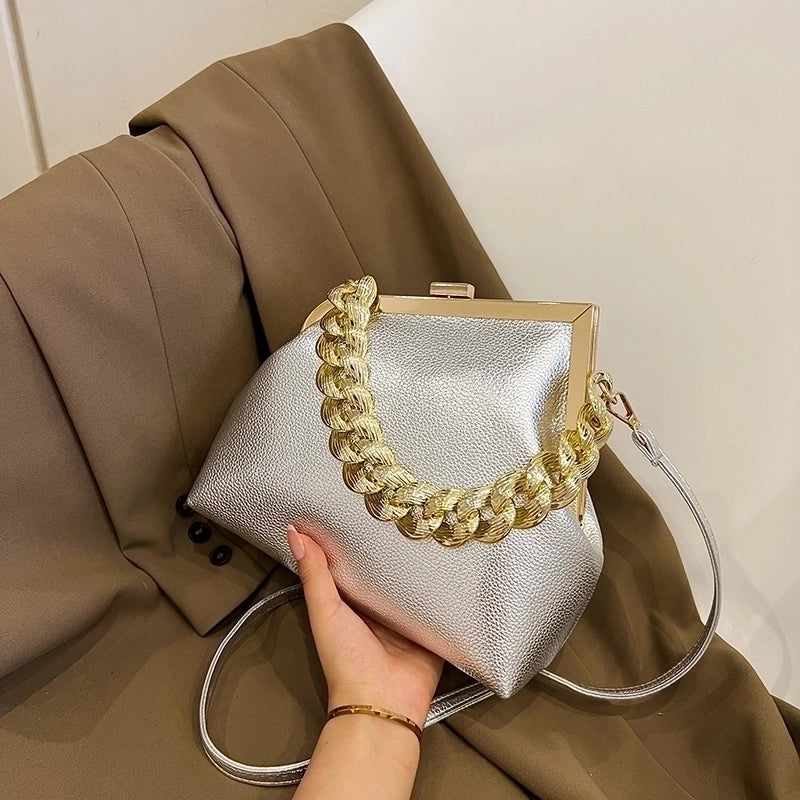 Women's Medium Pu Leather Solid Color Streetwear Square Lock Clasp Crossbody Bag