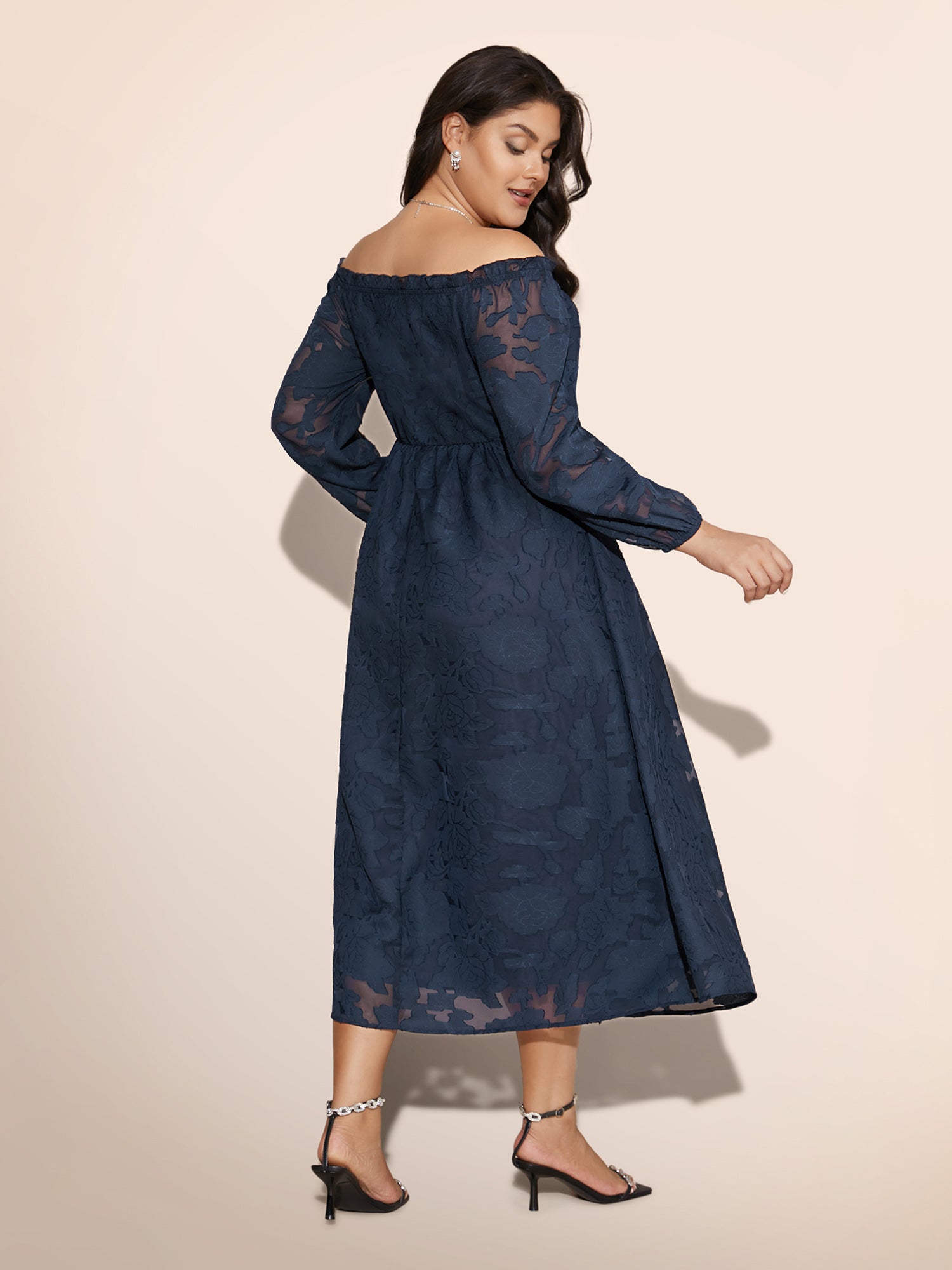 Off Shoulder Shirred Frill Trim Dress