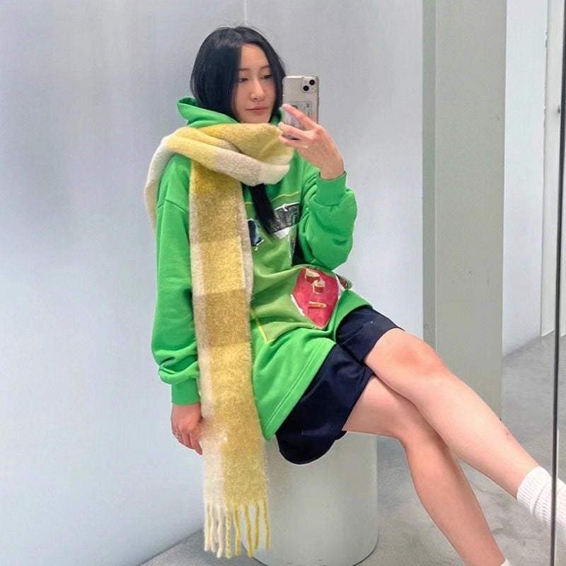 Rainbow Plaid Scarf Women's Autumn And Winter Thickened Mohair Student Couple Contrast Color Matching Thickened