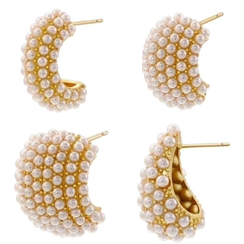 1 Pair Casual Elegant Minimalist C Shape Water Droplets Plating Inlay Copper Artificial Pearls 18k Gold Plated Earrings
