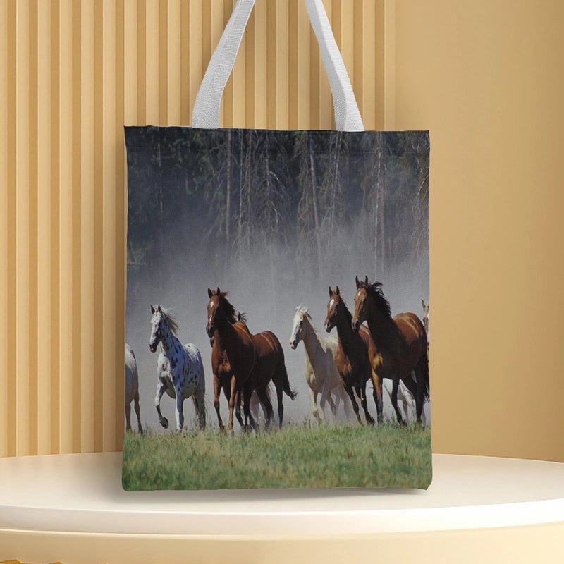 Women's Medium Canvas Animal Basic Classic Style Square Open Canvas Bag