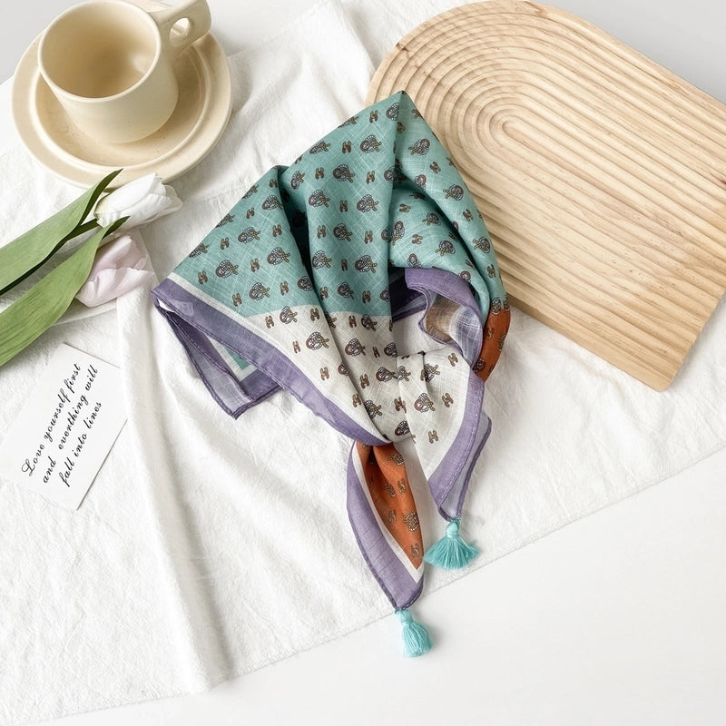 Women's Casual Minimalist Flower Cotton Printing Silk Scarf Kerchief
