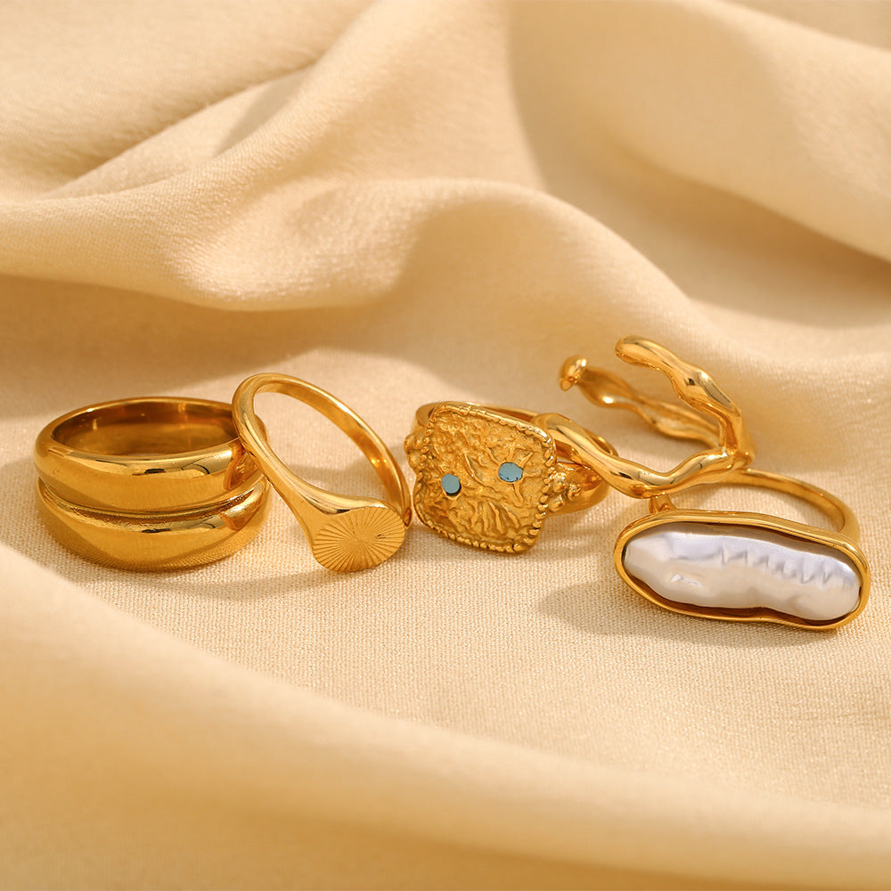 Fashionable Niche Personality Simple Hot Style Hand Jewelry Stainless Steel Plated 18K Gold Line Oil Drop Ring Female