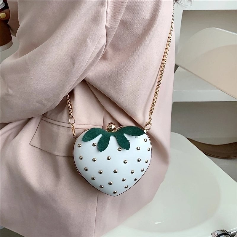 Women's Medium Pu Leather Strawberry Cute Heart-shaped Lock Clasp Crossbody Bag