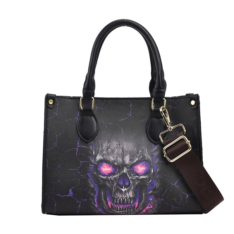 Halloween Women's Small Pu Leather Solid Color Skull Classic Style Square Zipper Tote Bag