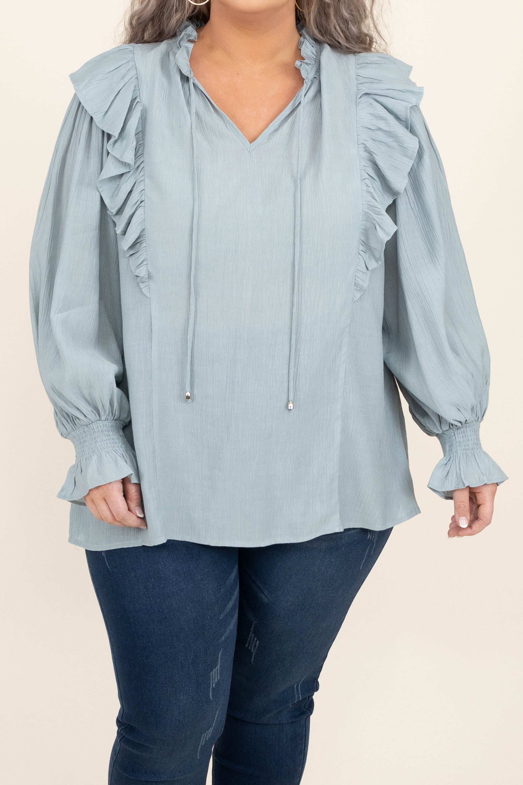 To The Moon For You Blouse. Dusty Blue