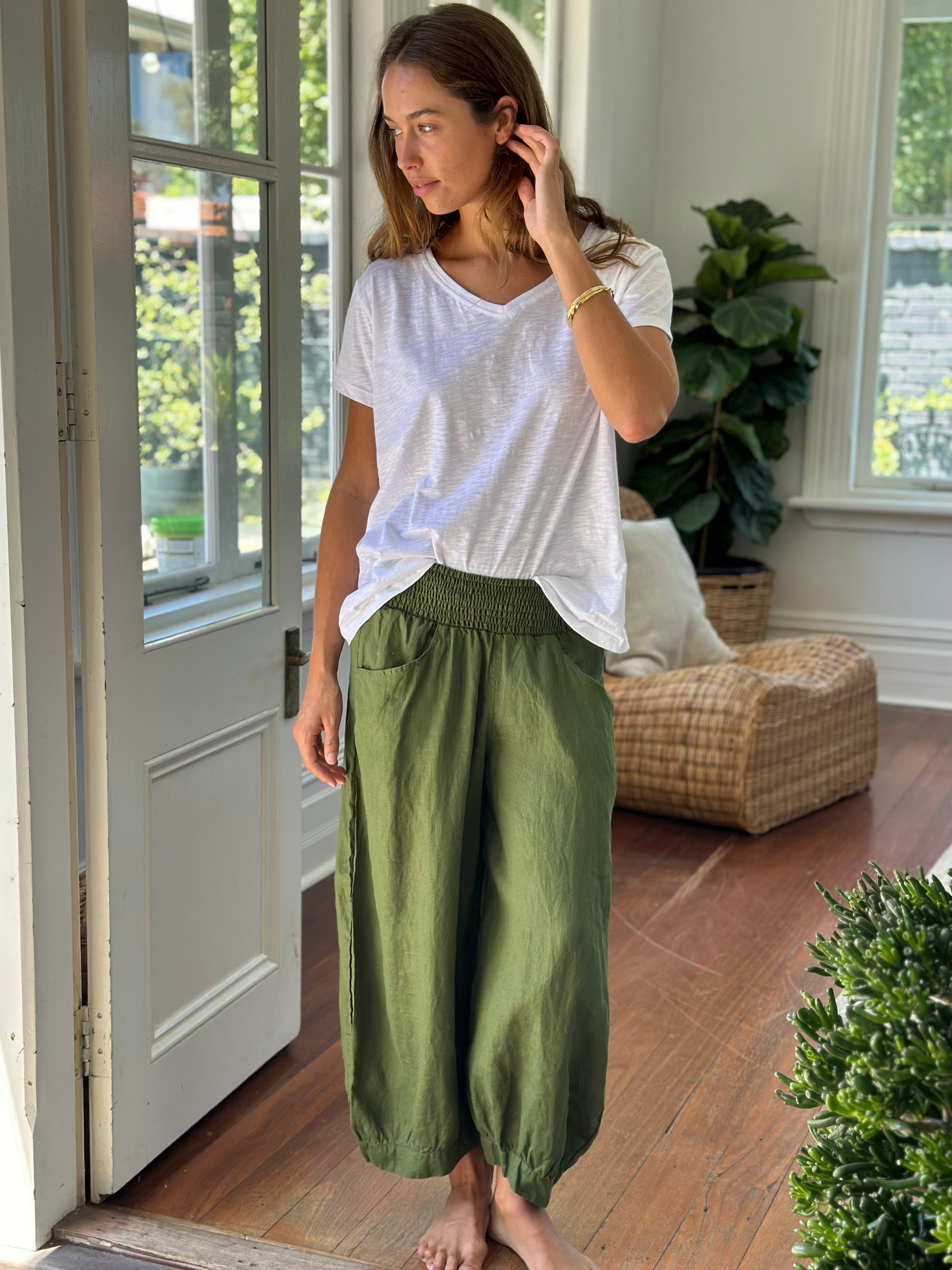 jackie pant - moss linen