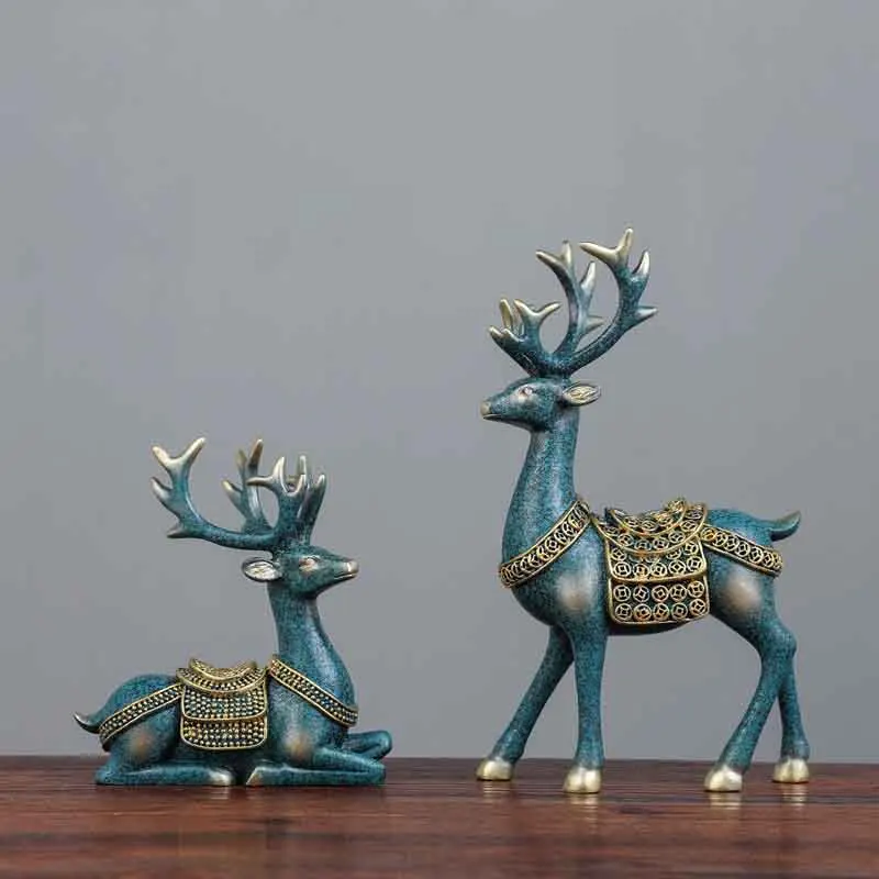 3D Christmas Reindeer Resin Crafts Decor Accessories Good Fortune Small Animal Figures Ornaments for Home