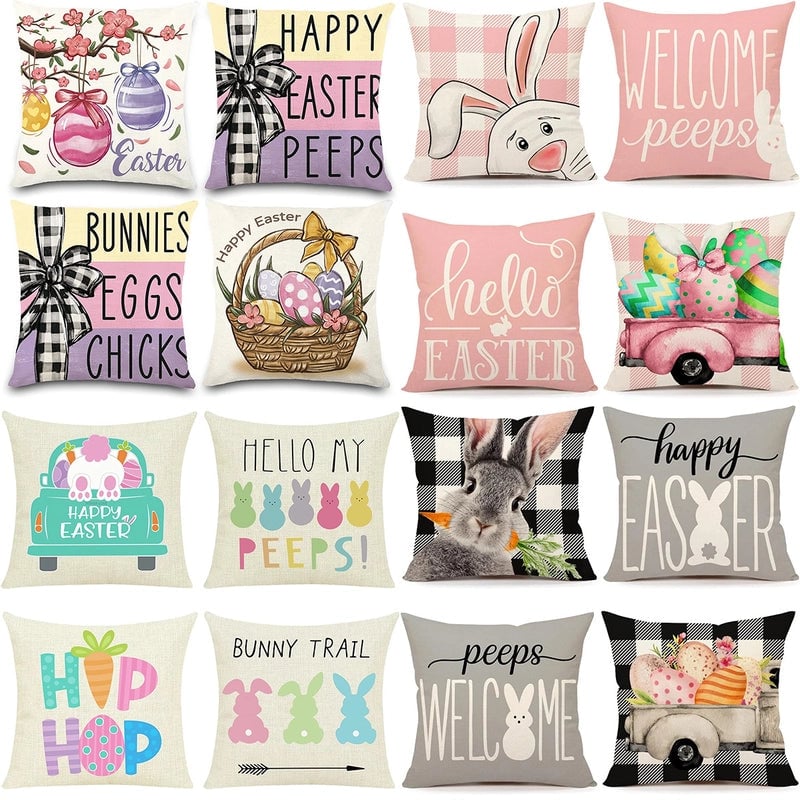 Easter Cute Classic Style Rabbit Letter Linen Pillow Cases Couch & Sofa Decor