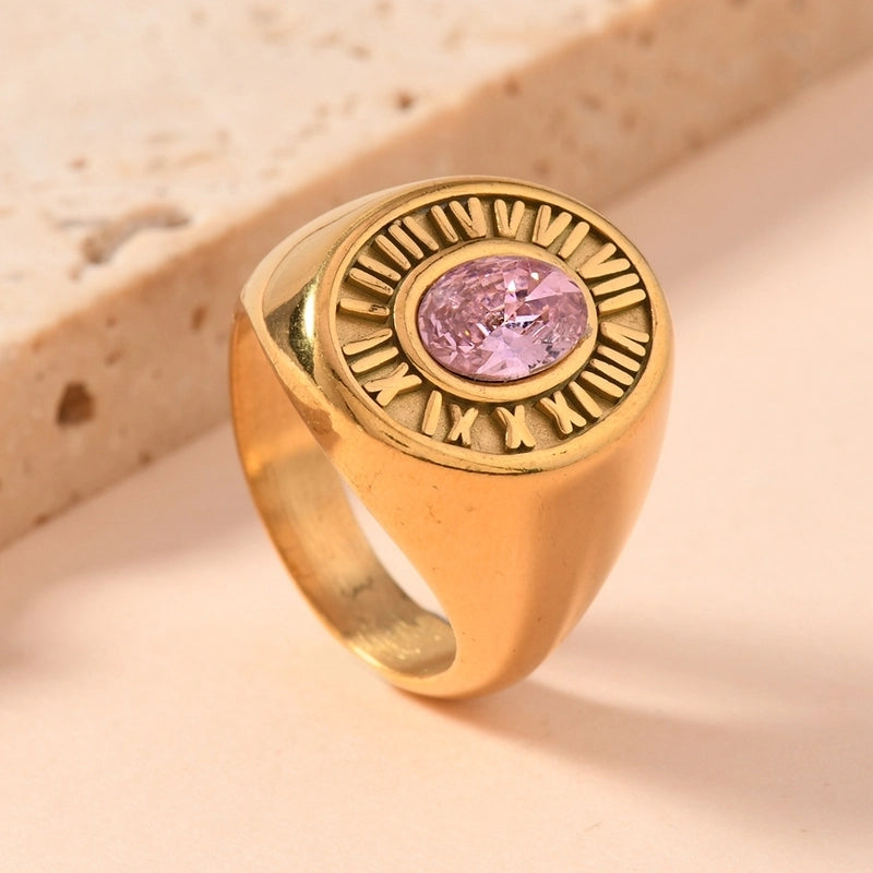 Vintage Style Baroque Style Roman Style Roman Numeral 304 Stainless Steel Zircon Inlay Rings