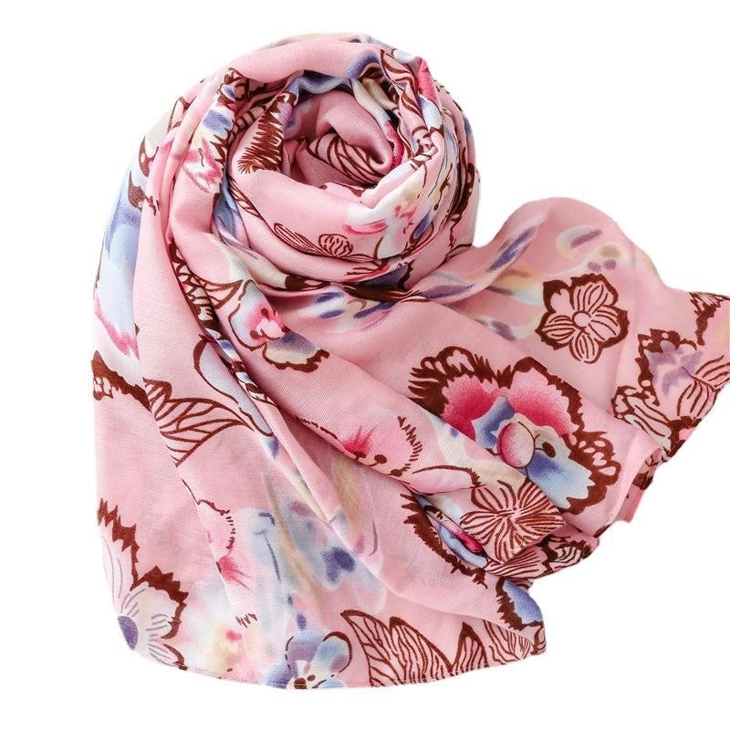 Pink Tropical Plants Flowers Flowers Cotton And Linen Braided Shawl Silk Scarf Ladies