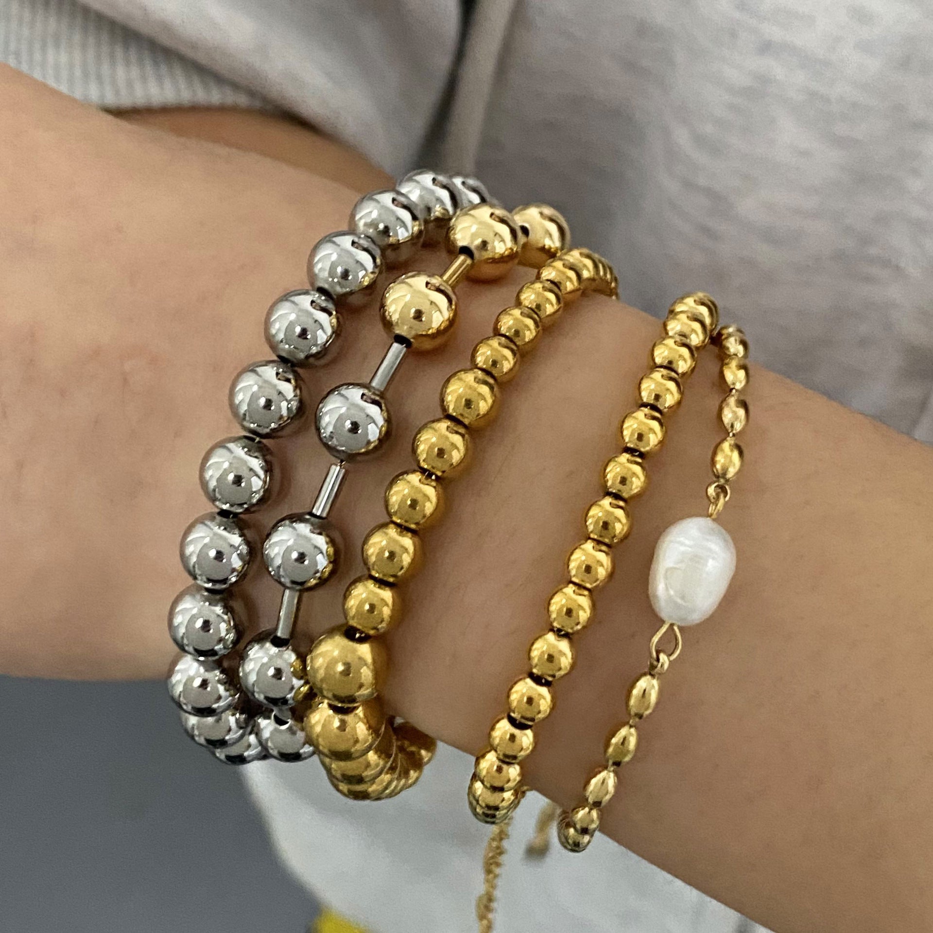 Jie Ding Stainless Steel Beaded Bracelet Color Matching Letter Metal Chain Titanium Steel Jewelry