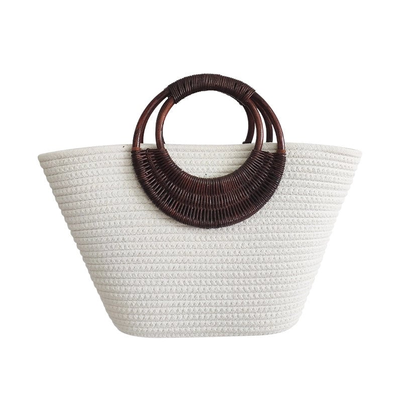 3 Pieces Women's Large Cotton Solid Color Beach Weave Bucket Open Beach Bag