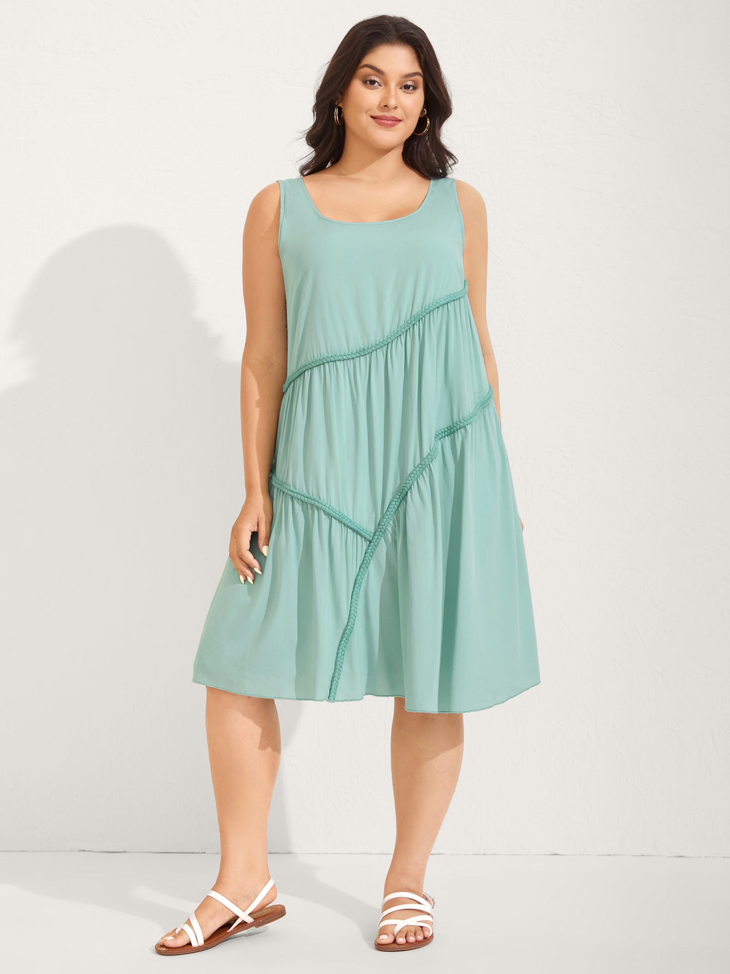 Braided Embroidery Asymmetrical Cami Midi Dress