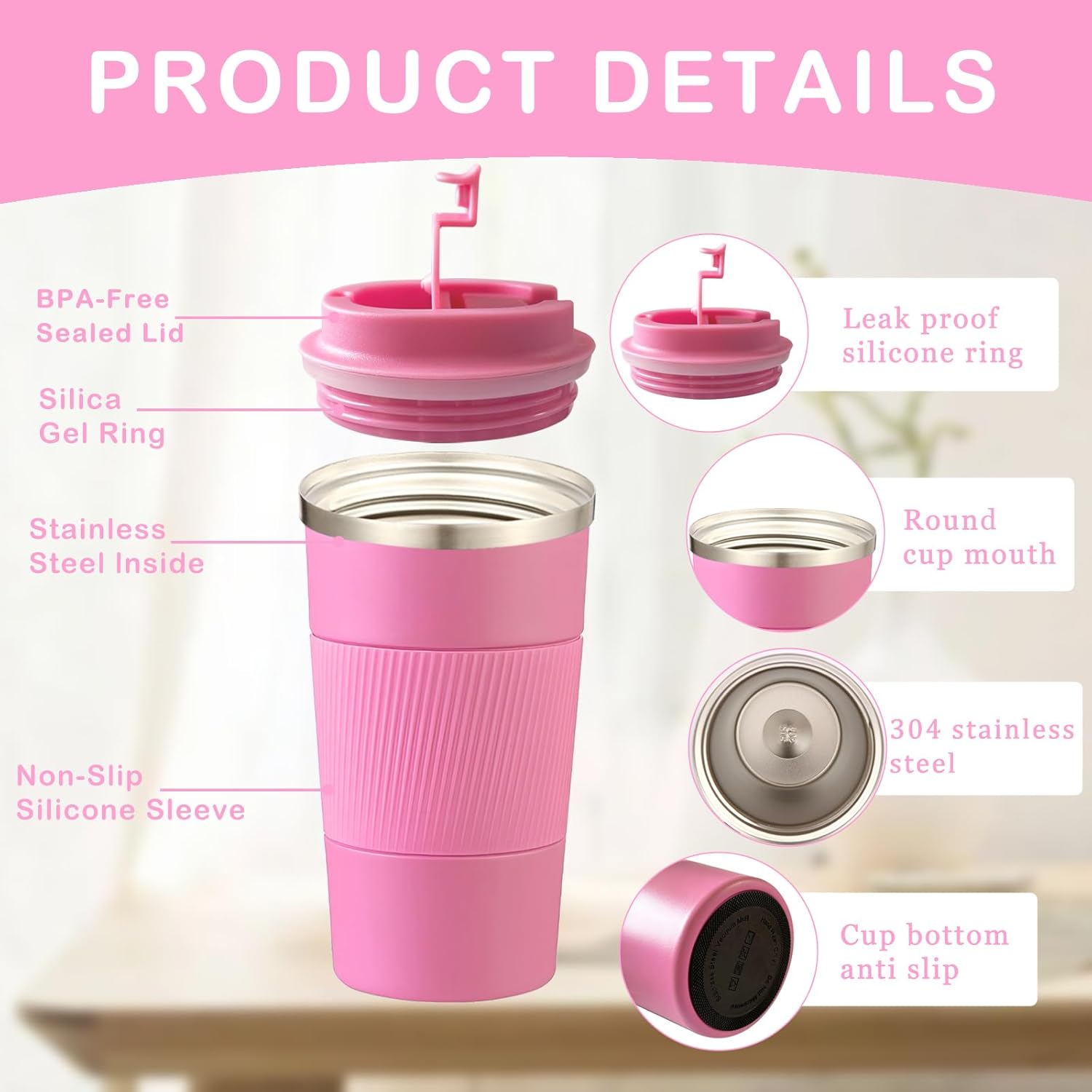 Senshuomy Travel Mug, Insulated Coffee Cup with Leakproof Lid, Reusable Coffee Cups Travel Cup, Stainless Steel thermaol Mug for Hot Cold Drinks (Green 380ml)