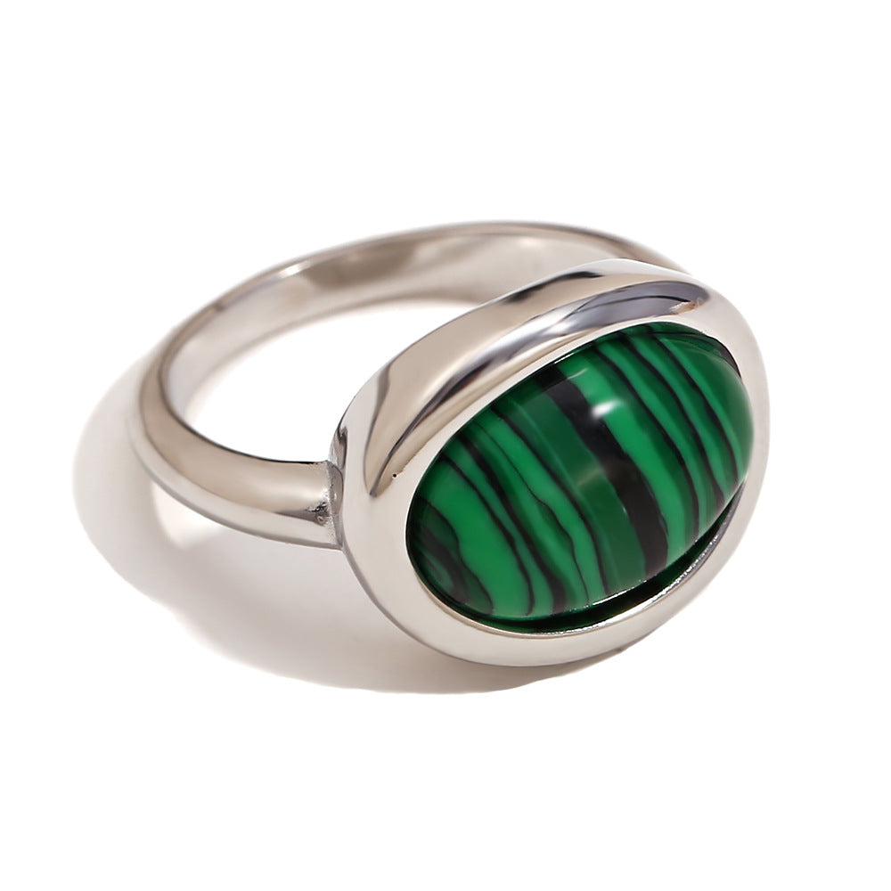Fashion Niche Retro Personality Hand Jewelry Stainless Steel Plated 18K Gold Simple Natural Stone Gemstone Ring