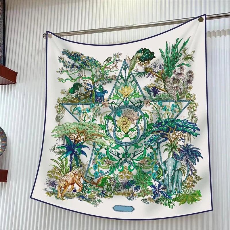 New High Quality Twill Forged Large Square Fashion 90*90cm Printed Silk Scarf Sunscreen Shawl Scarf