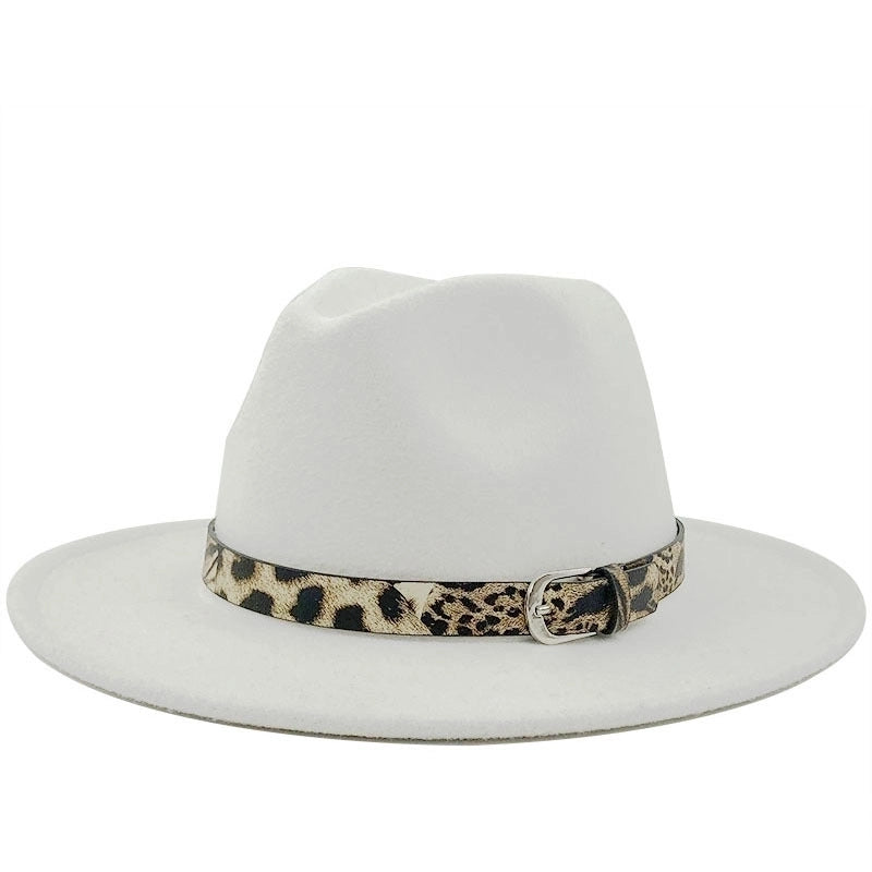 Fashion Leopard Belt Woolen Jazz Hat