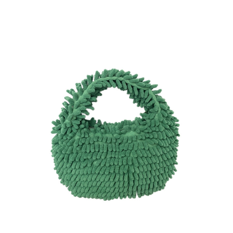 Women's Plush Solid Color Basic Classic Style Square Zipper Handbag