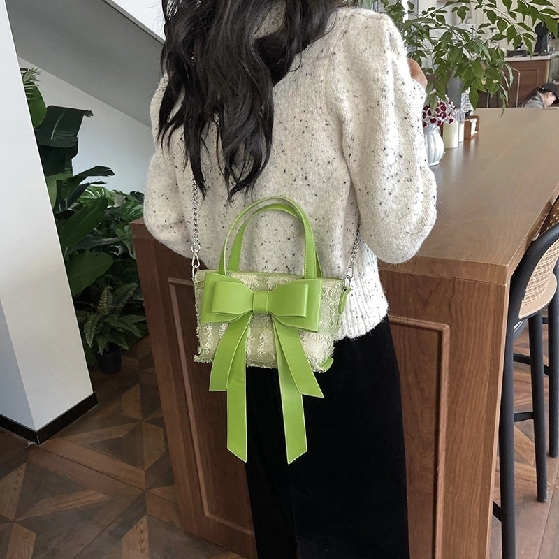 Women's Medium Pu Leather Bow Knot Streetwear Bowknot Zipper Shoulder Bag