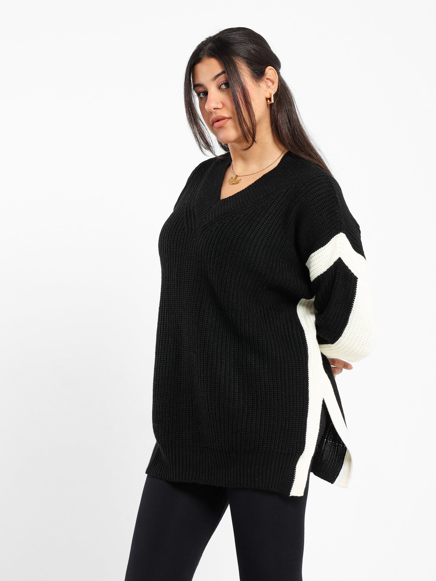 Oversized High-Low Pullover with Color Block