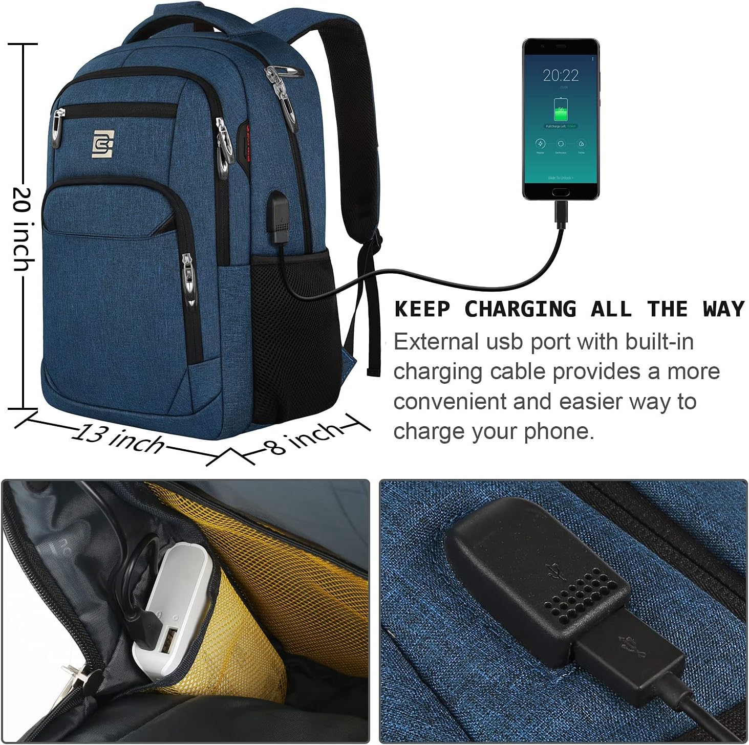 Laptop Backpack,Business Travel Anti Theft Slim Durable Laptops Backpack with USB Charging Port,Water Resistant College Computer Bag for Women & Men Fits 15.6 Inch Laptop and Notebook - Black