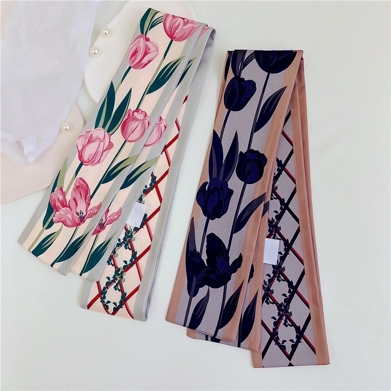 Women's Sweet Flower Satin Silk Scarves