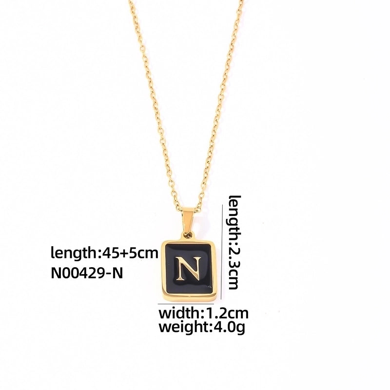 304 Stainless Steel K Gold Plated Minimalist Plating Inlay Letter Rectangle Shell Pendant Necklace