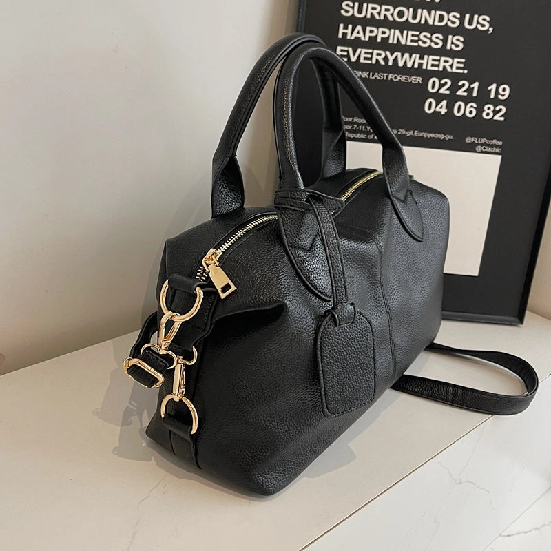 Women's Pu Leather Solid Color Classic Style Pillow Shape Zipper Shoulder Bag
