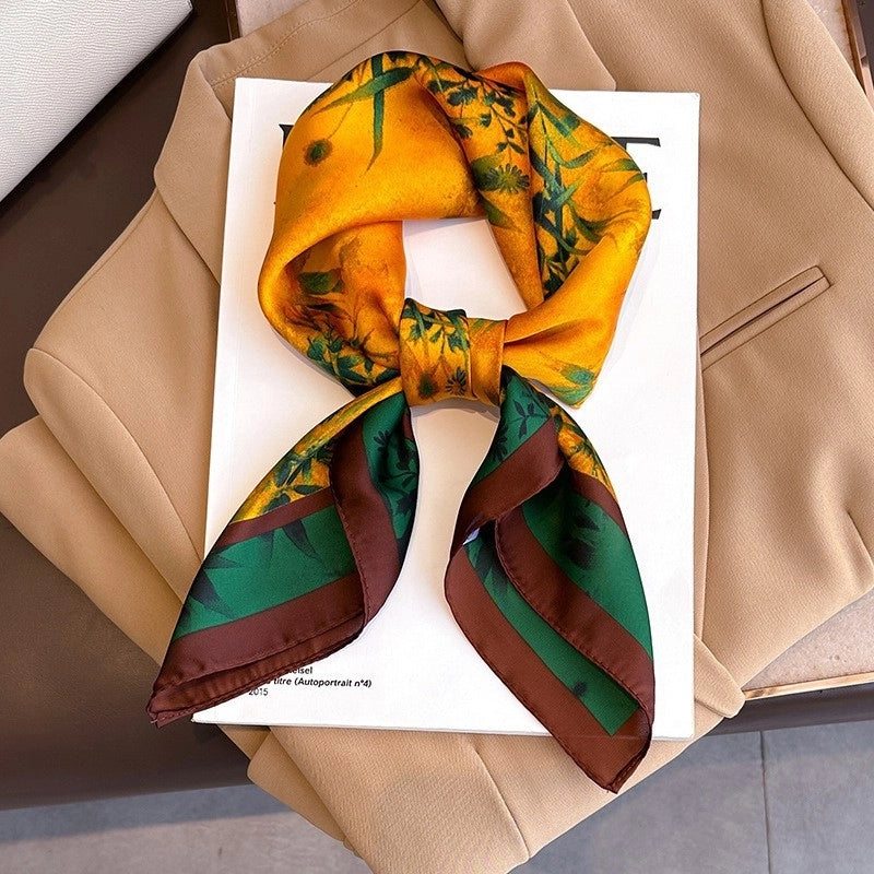 Silk Scarf Women's Elegant Small Square Scarf Decoration 70 Professional Small Square Scarf  New Autumn And Winter Warm Scarf French Hair Band