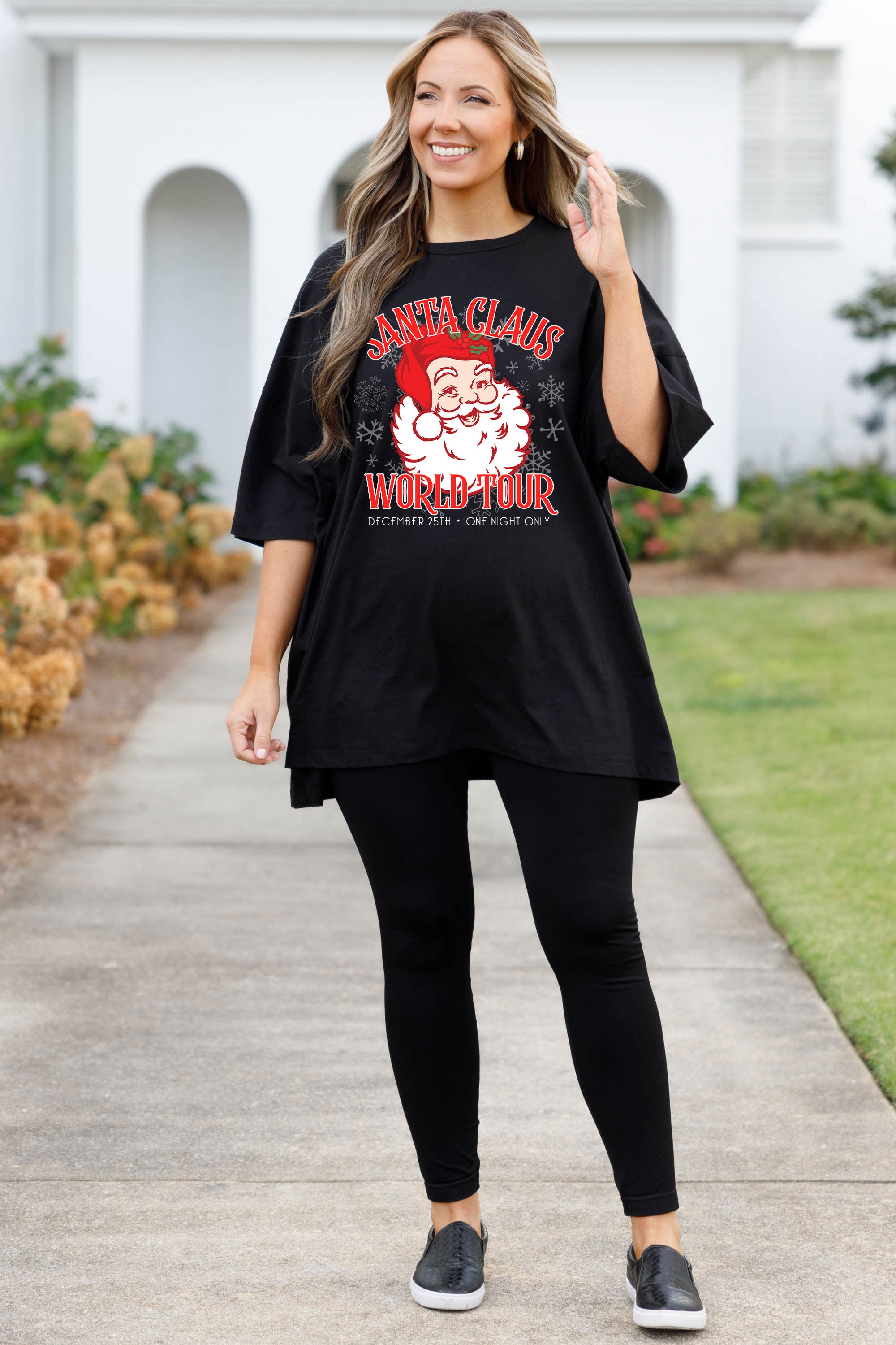 Santa's World Tour Boyfriend Tee. Black