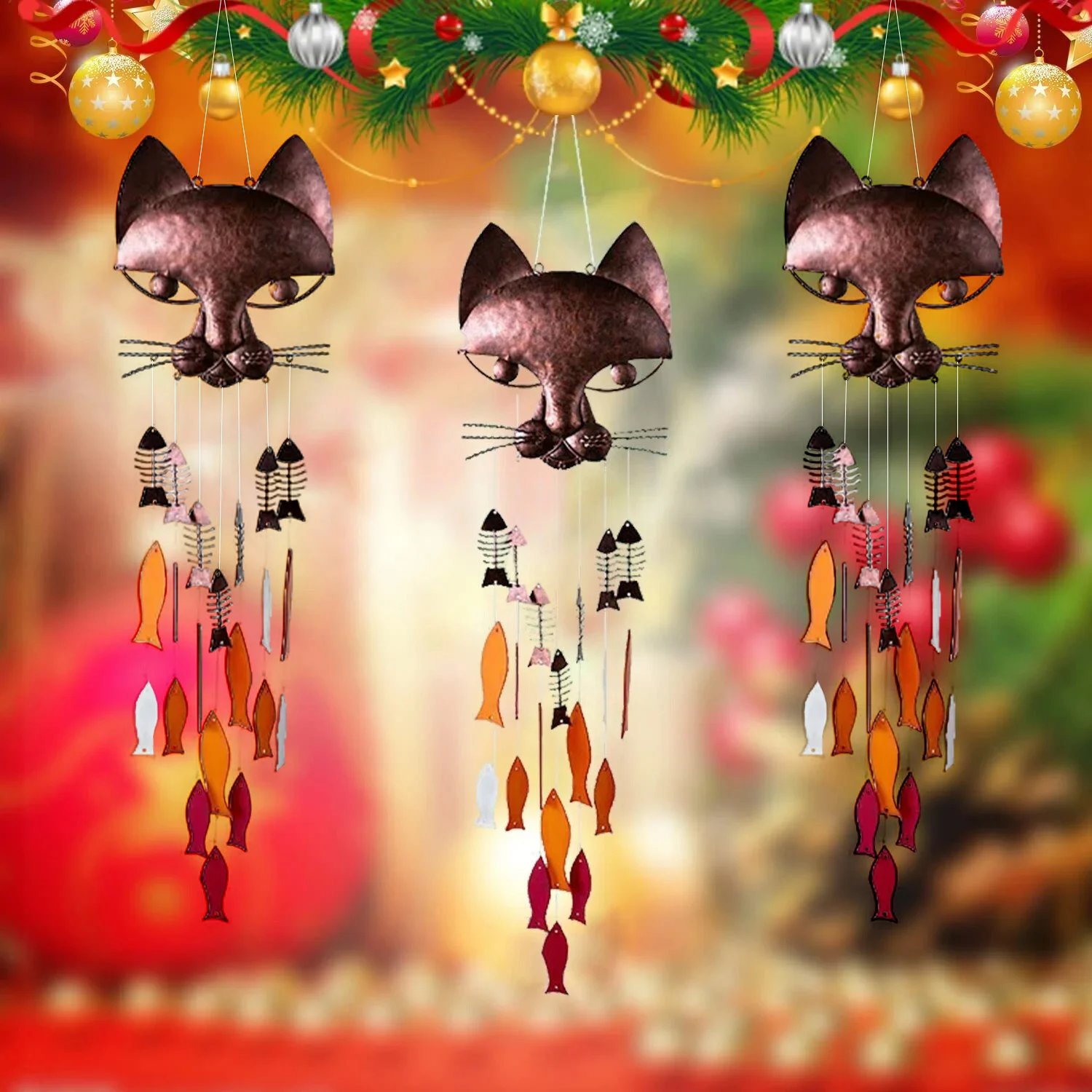 🔥49% OFF🐱Handcrafted Metal Cat and Recycled Glass Fish Wind Chime🎏