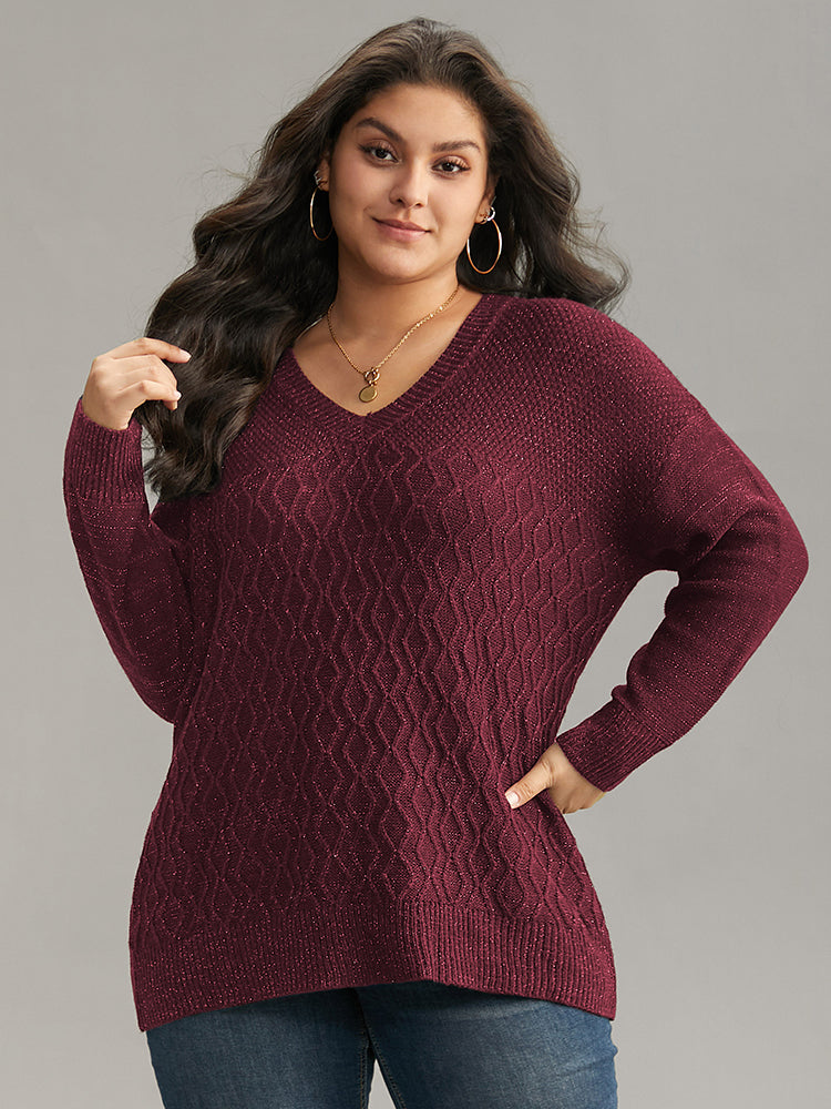 Plain Sparkly V Neck Loose Pullover